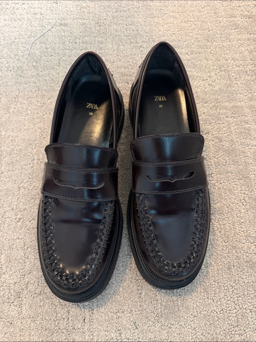 Zara women's burgundy red decorative stitching Loafers